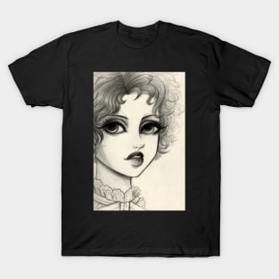 Portrait of a curly hair girl 2017 T-Shirt